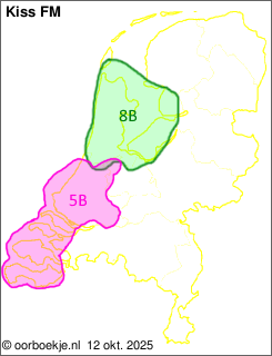 in Noord-Holland en Flevoland op kanaal 8B
in Zuid-Holland en Zeeland op kanaal 5B 