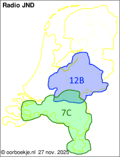 in Utrecht en Gelderland op kanaal 12B
in Noord-Brabant en Limburg op kanaal 7C