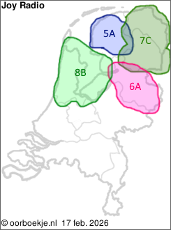 in Friesland op kanaal 5A
in Groningen en Drenthe op kanaal 7C
in Overijssel op kanaal 6A
in Noord-Holland en Flevoland op kanaal 8B