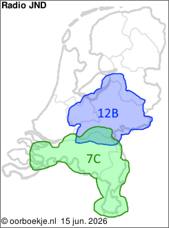 in Utrecht en Gelderland op kanaal 12B
in Noord-Brabant en Limburg op kanaal 7C