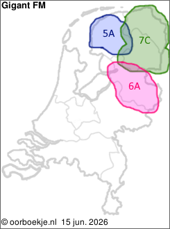 in Friesland op kanaal 5A
in Groningen en Drenthe op kanaal 7C
in Overijssel op kanaal 6A